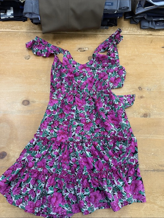 SHEIN Dresses & Skirts - SHEIN Pink Floral Tiered Sundress with Green Leaf Print